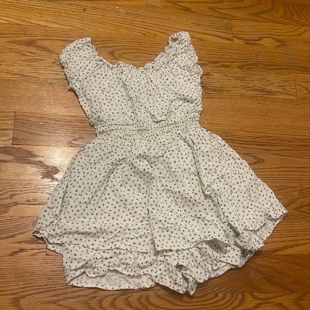 white dress with blue flowers